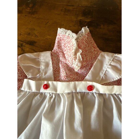 Vintage Baby Doll or Newborn Dress With Floral Print & Lace Trim Red - Picture 7 of 15